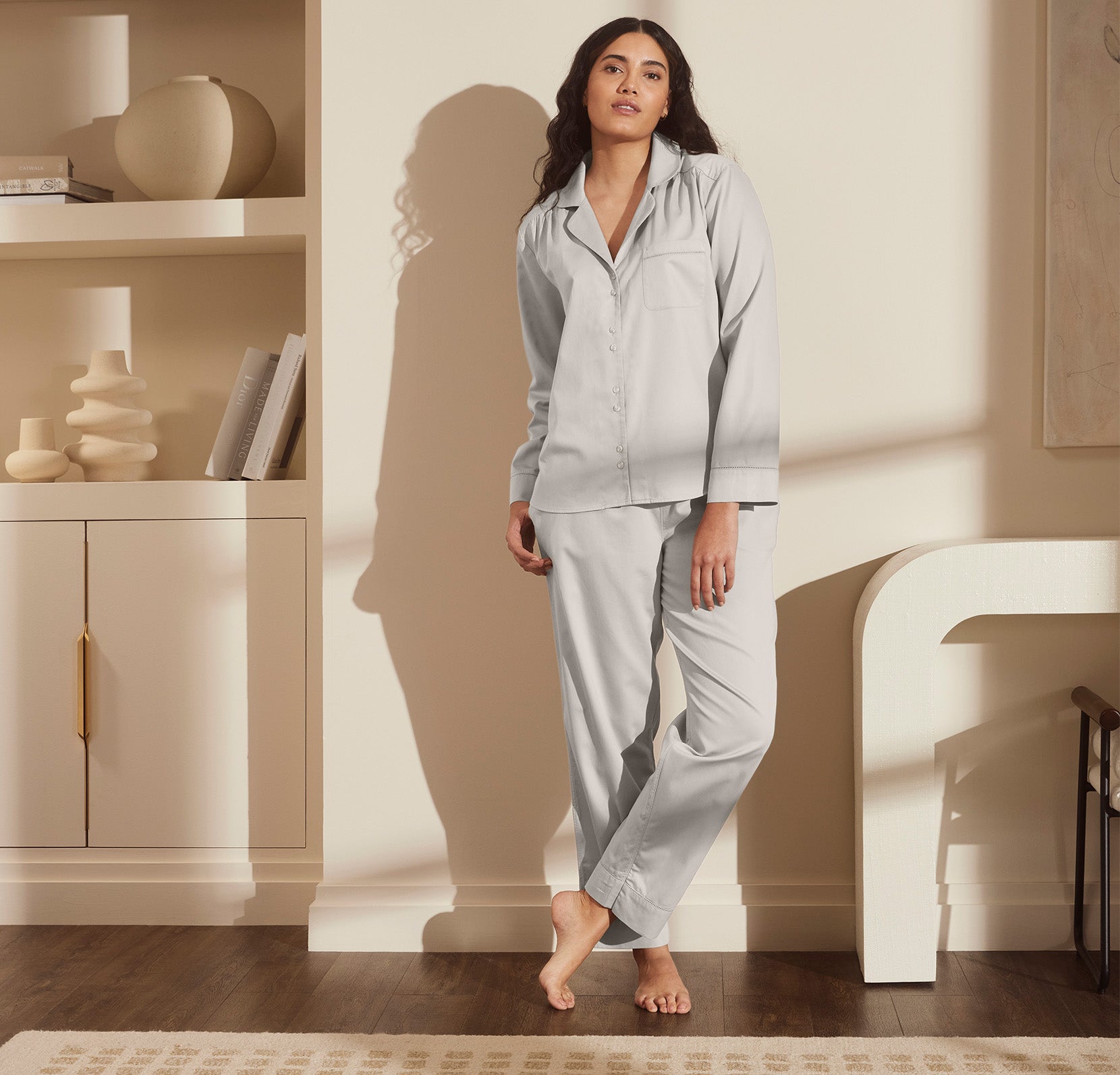 Signature Long Sleeve & Pants Pajama Set in Pewter