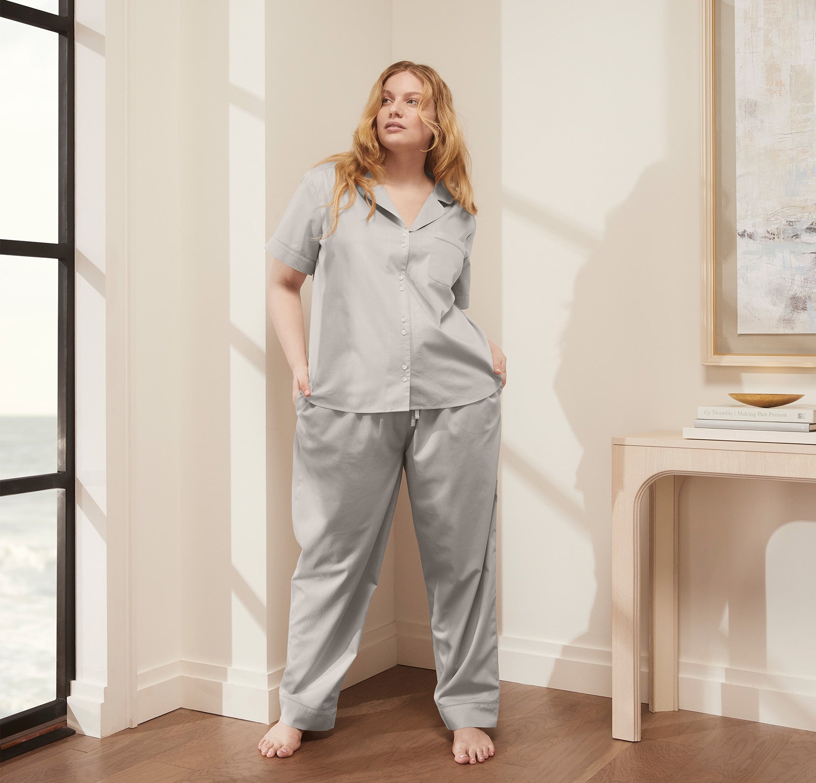 Signature Short Sleeve & Pants Pajama Set in Pewter