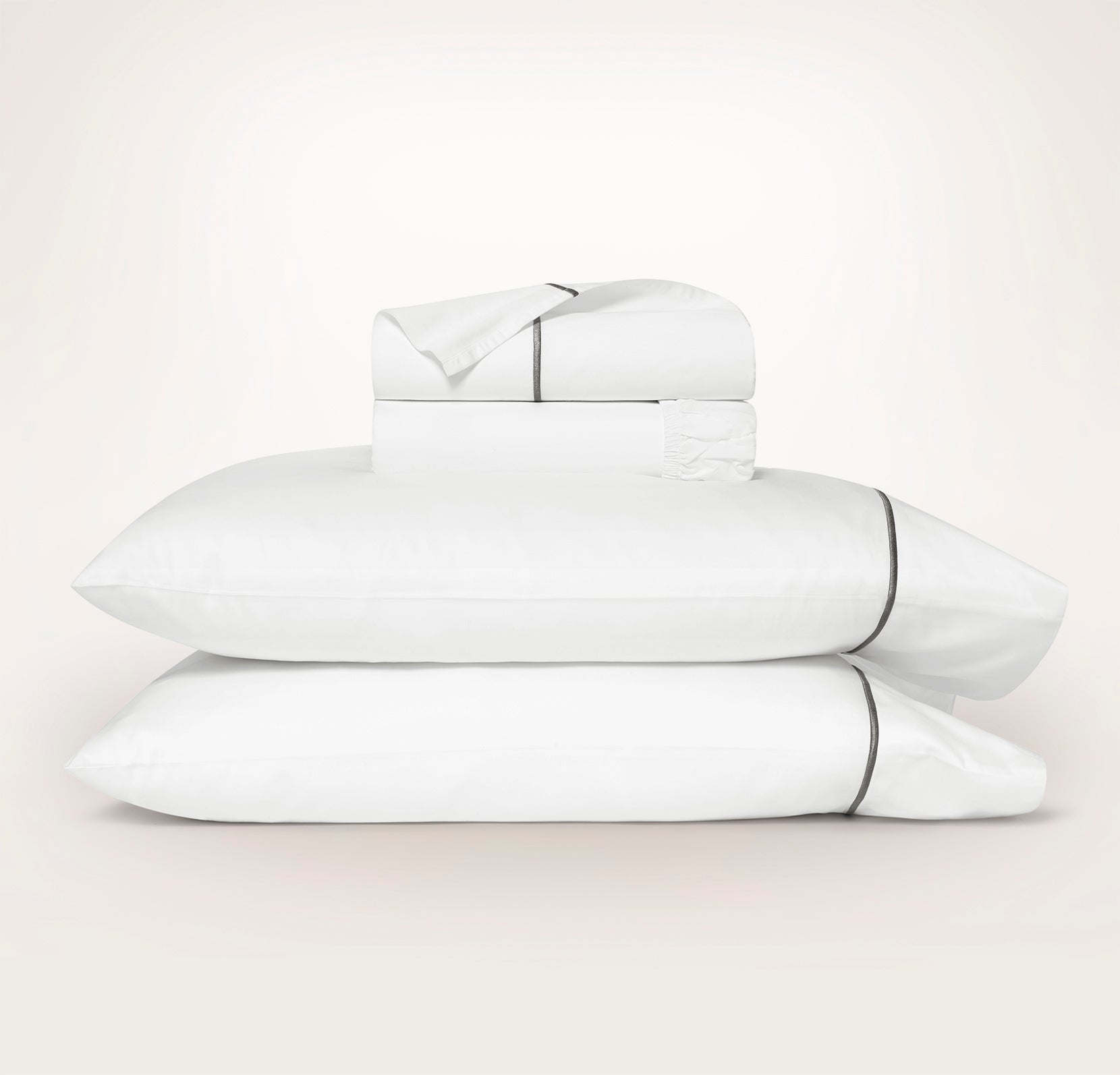 Signature Embellished Sheet Set in White/Stone Embroidered