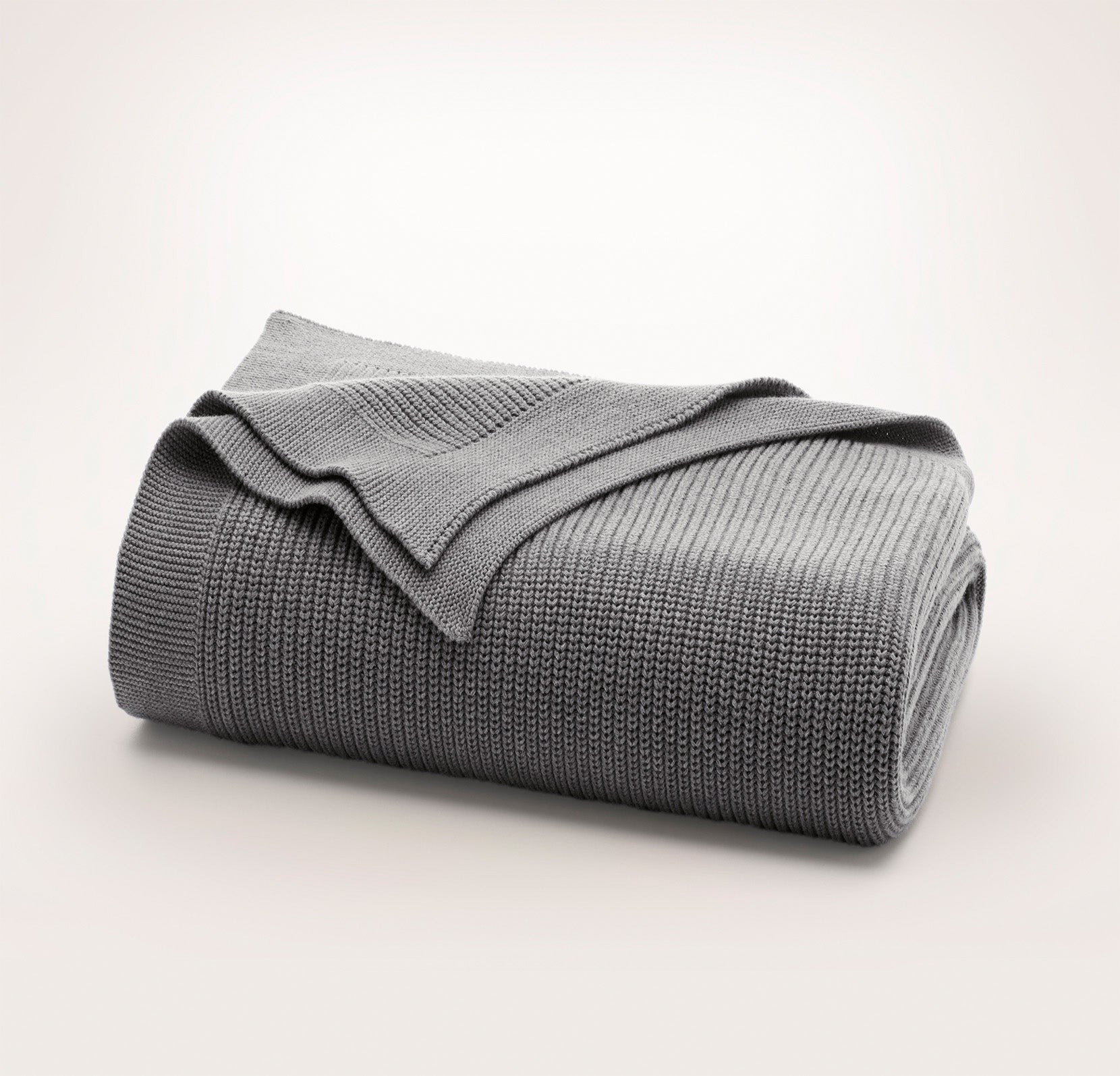 Ribbed Knit Bed Blanket in Heathered Stone