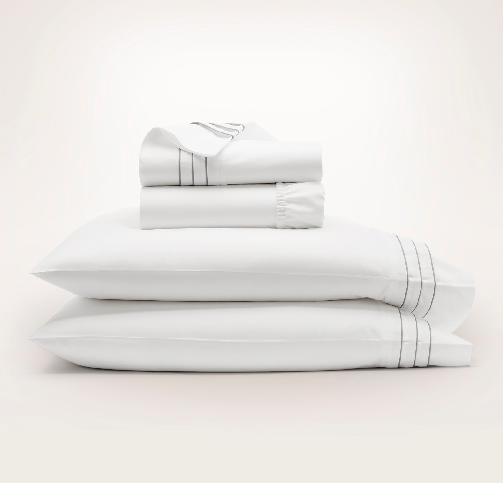 Signature Embellished Sheet Set in White/Shore Triple Framed